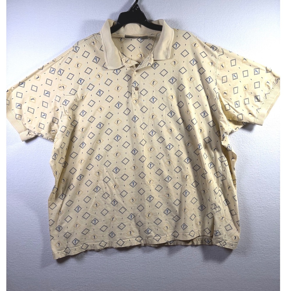 Farah Golf VTG Polo Shirt Mens 2XL Yellow  Geometric Diamond Print Cotton
